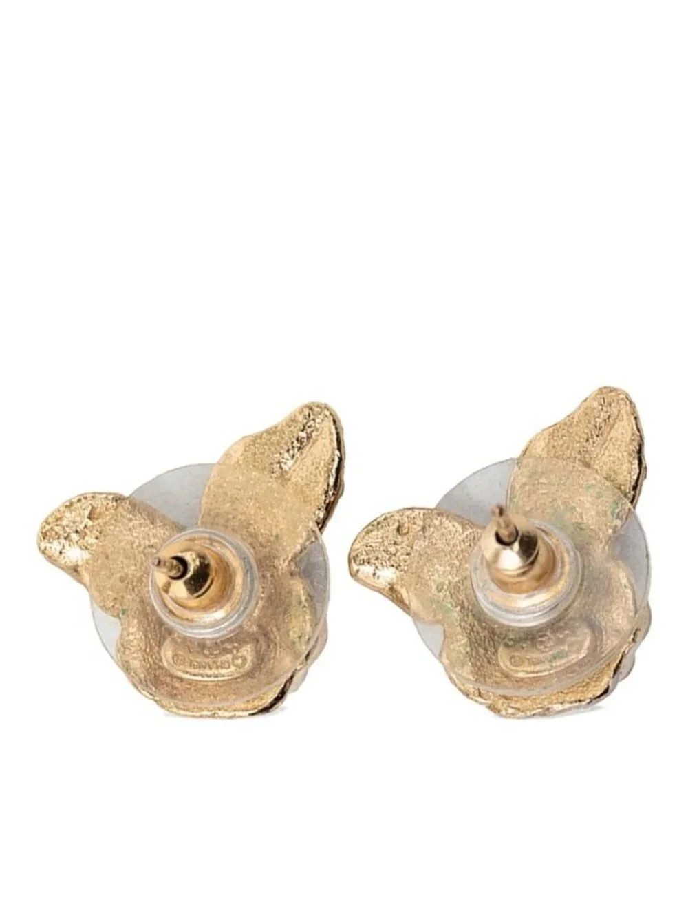 Chanel CC Logo Camellia Earrings Gold White Green Plated